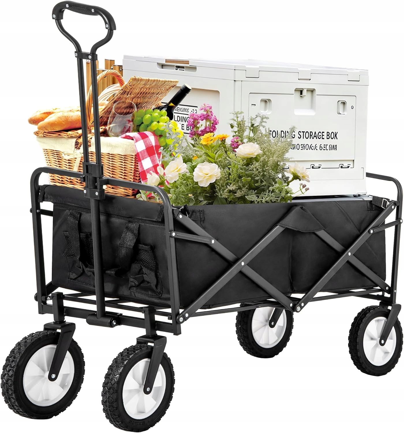 ZÁHRADNÝ DOPRAVNÝ VOZÍK PLÁŽOVÝ TURISTICKÝ SKLADACÍ 127 L 100 KG ČIERNA